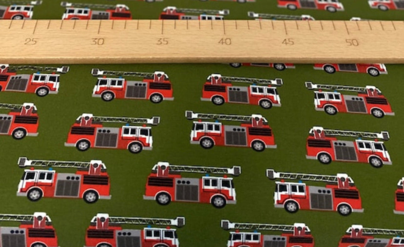 Baumwolle Jersey Stoff Feuerwhrwagen  |Feuerwehr | Meterware | Öko Tex 100
