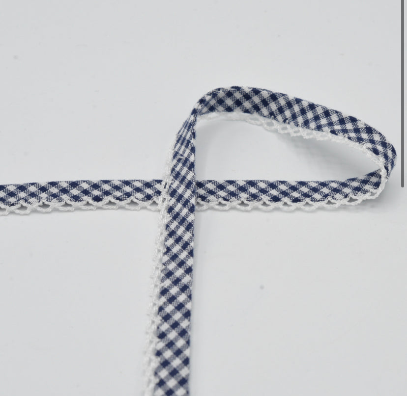 Baumwolle Einfassband 20mm Blau Weiß kariert