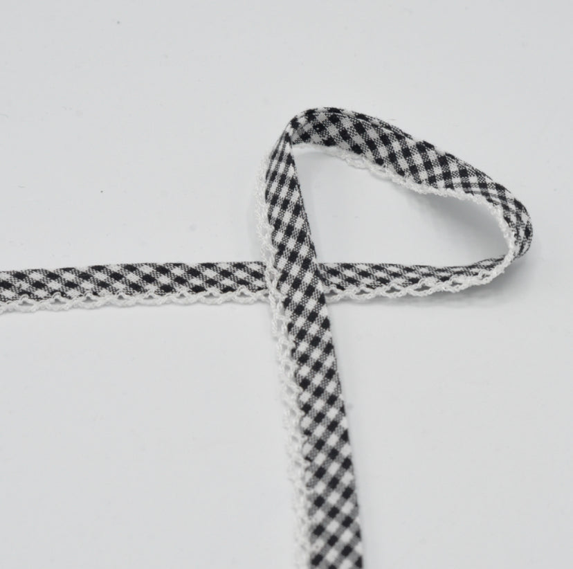Baumwolle Einfassband 20mm Schwarz Weiß kariert