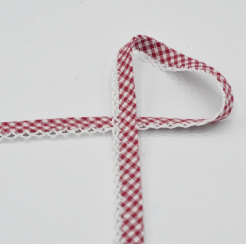 Baumwolle Einfassband 20mm Rot Weiß kariert