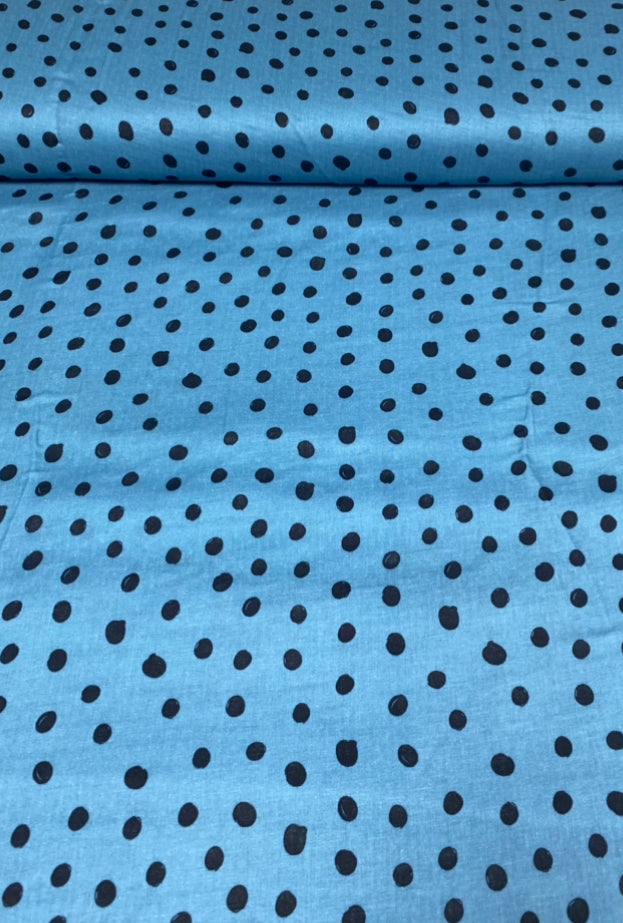 Glatt Musselin Stahlblau Punkte Dots