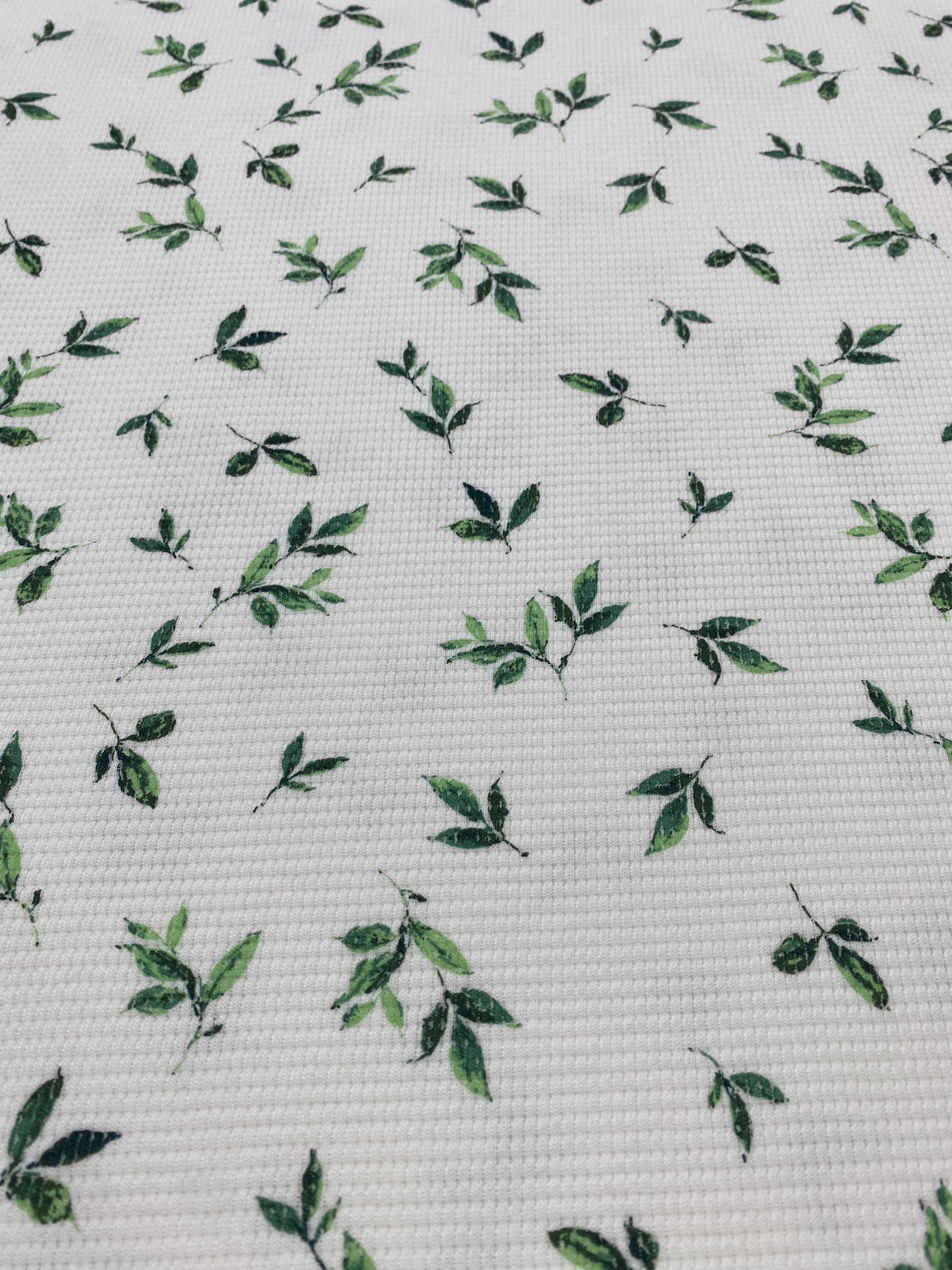 Waffelstrick Jersey Blätter Grün